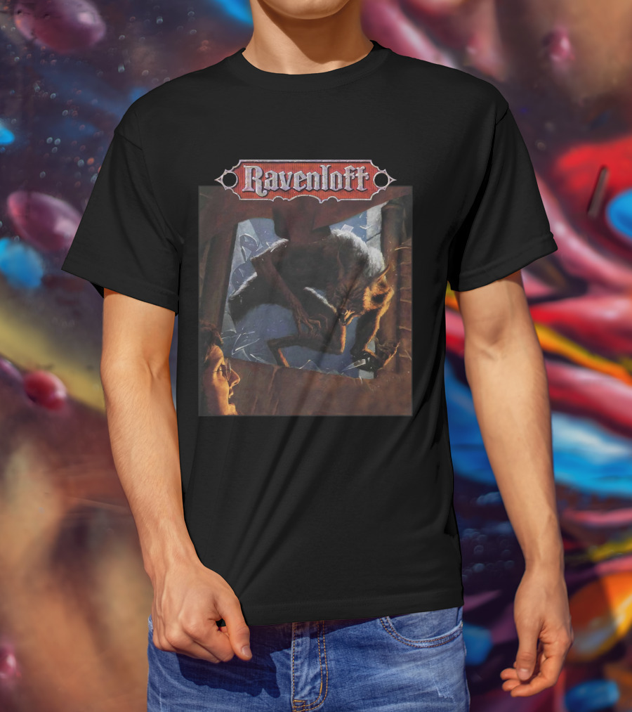 Ravenloft Dark Of The Moon Wolf And Person In Broken Window Scene T-Shirt