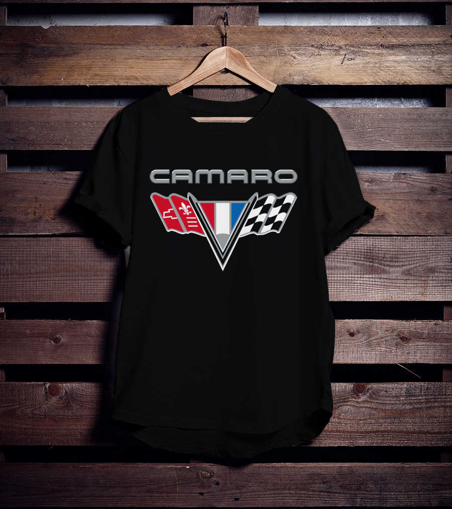 Camaro Chevrolet Racing Flags Logo With Emblems T-Shirt