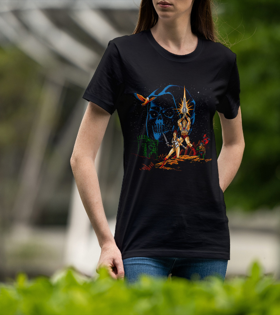 Masters Of The Universe He-Man Castle Grayskull Skeletor Teela Battle Scene T-Shirt