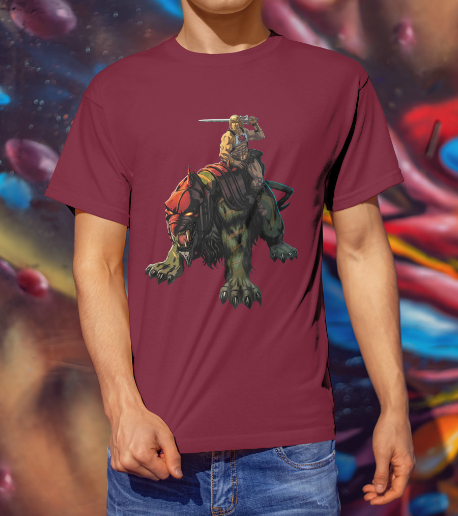 He-Man Riding Battle Cat With Sword Raised T-Shirt