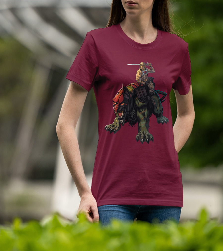 He-Man Riding Battle Cat With Sword Raised T-Shirt
