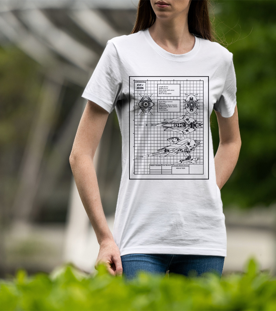 Zeon Hyper Mega Canon Prototype Mobile Armor Nz-666 Kshatriya Blueprint T-Shirt