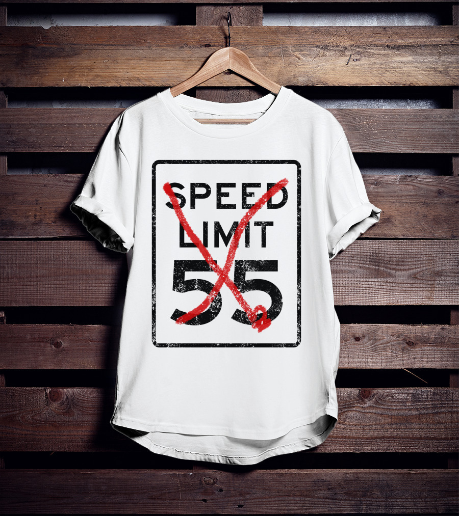 Cannonball Run Speed Limit 55 Sign With Red Cross Marks T-Shirt