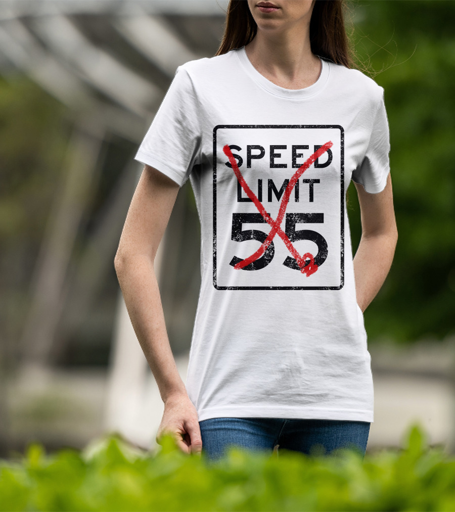 Cannonball Run Speed Limit 55 Sign With Red Cross Marks T-Shirt