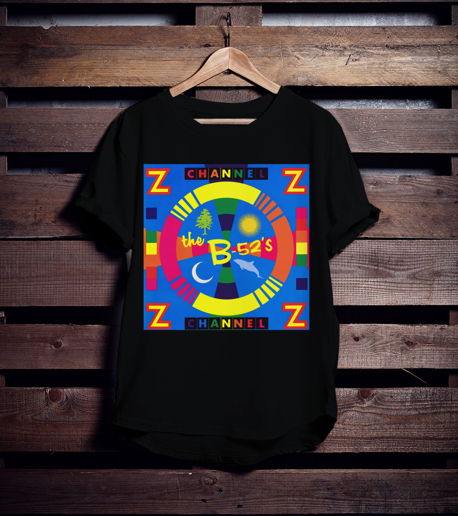 Channel Z The B-52's Colorful Circular Symbols Moon Dolphin Sun Tree T-Shirt