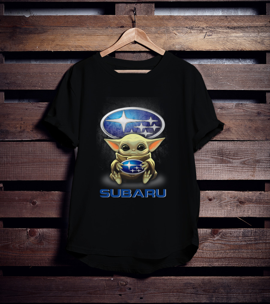 Yoda Holding Subaru Emblem With Subaru T-Shirt