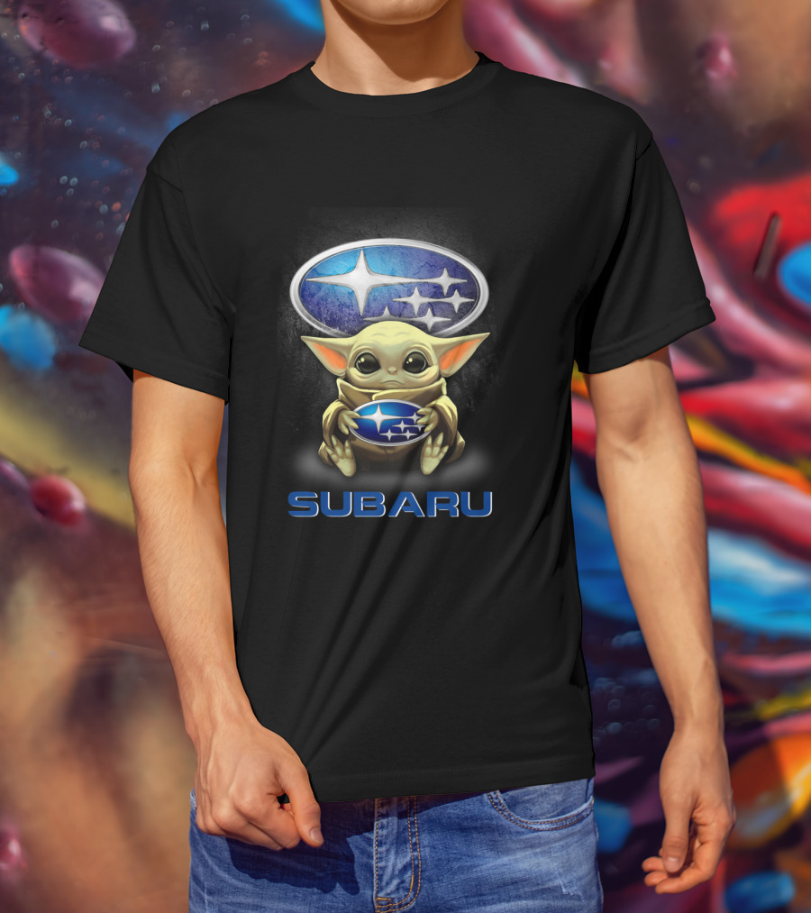 Yoda Holding Subaru Emblem With Subaru T-Shirt