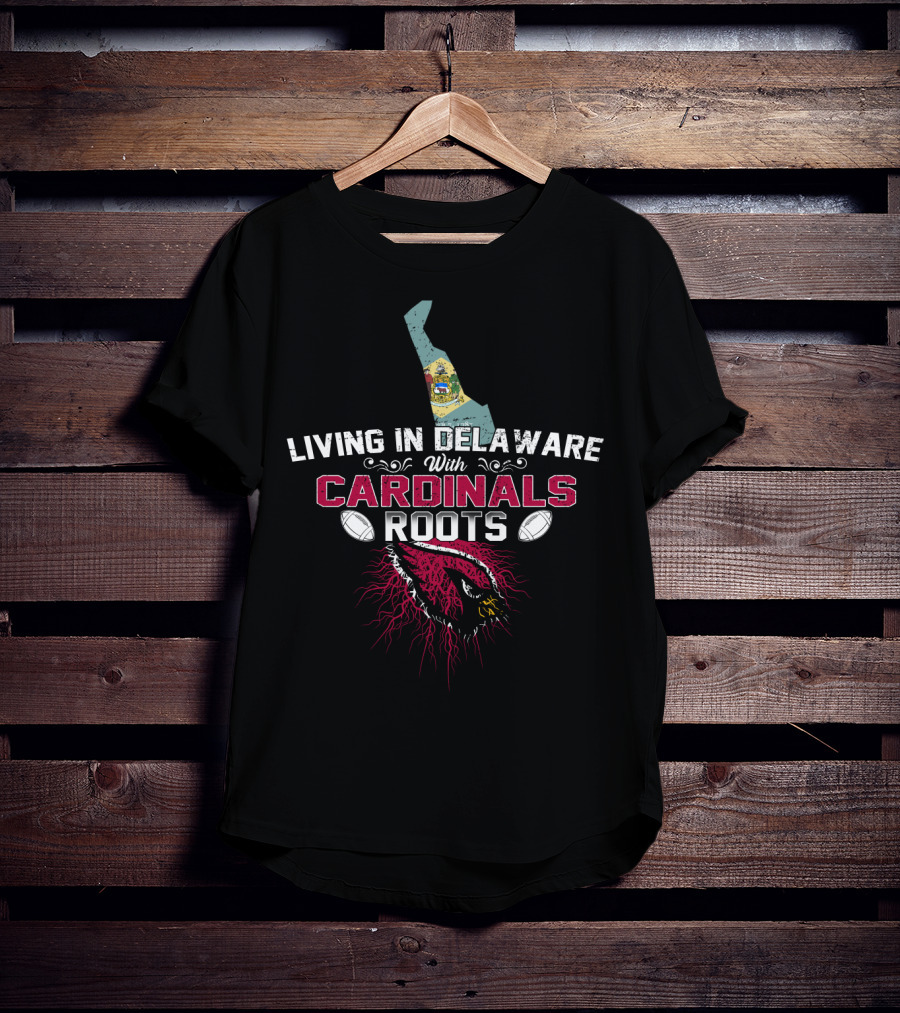 Living In Delaware With Arizona Cardinals Roots And State Flag T-Shirt