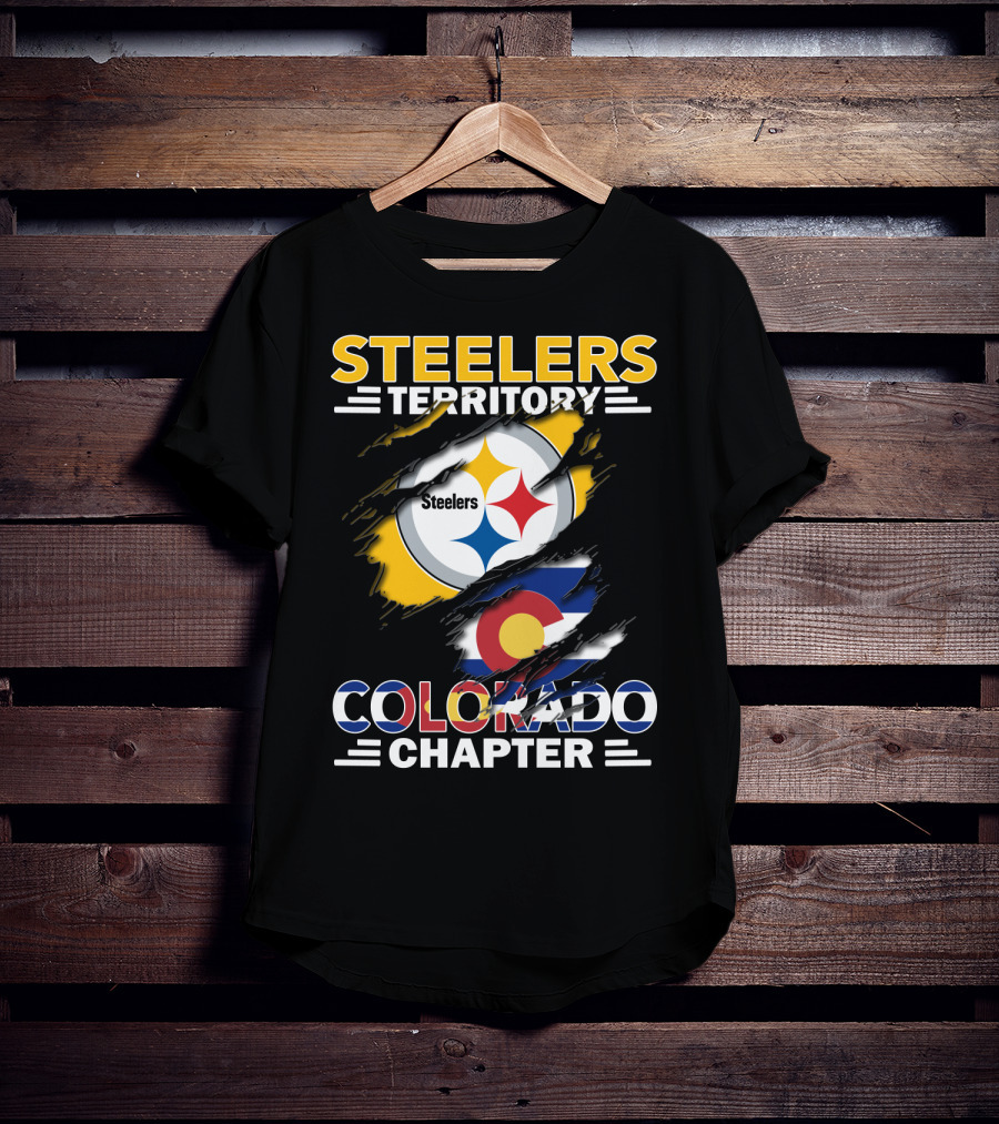 Steelers Territory Colorado Chapter Logo With Colorado Flag And Steelers T-Shirt