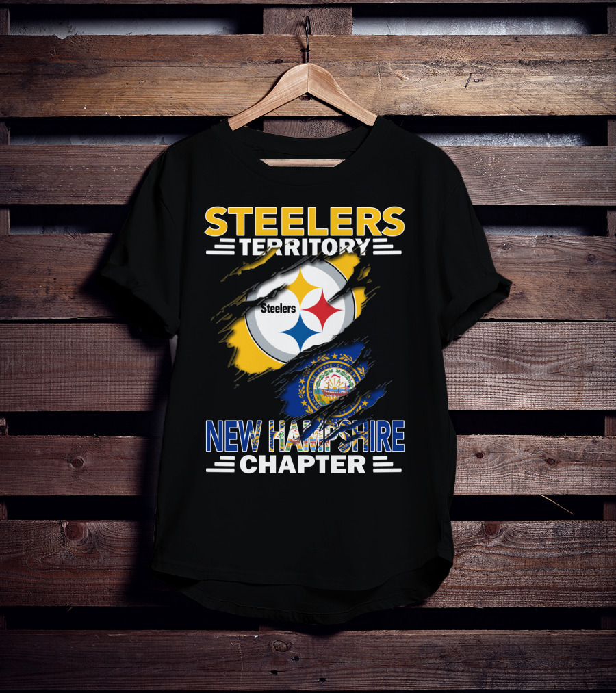 Steelers Territory New Hampshire Chapter Ripped Design Logo New Hampshire Flag T-Shirt