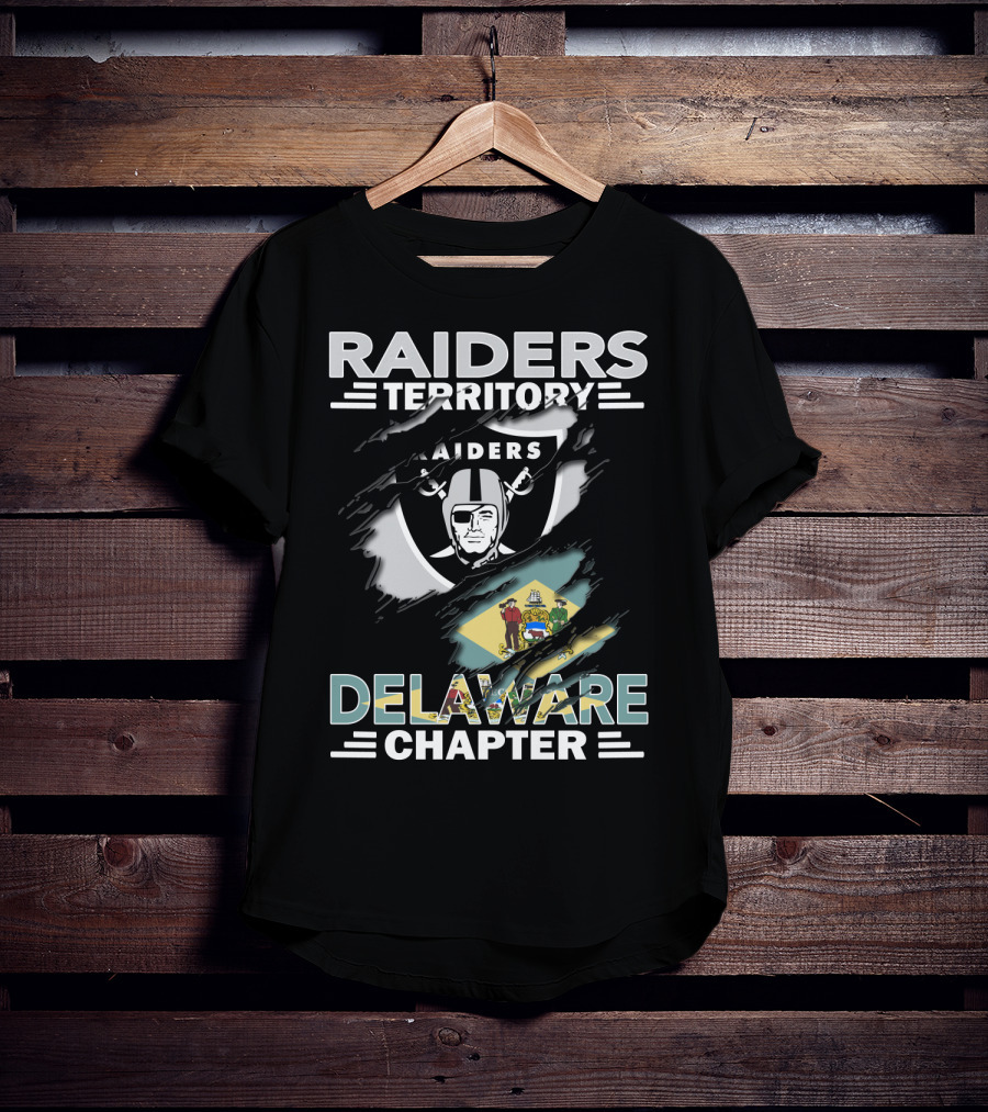 Raiders Territory Delaware Chapter With Raiders Shield And Delaware Flag T-Shirt