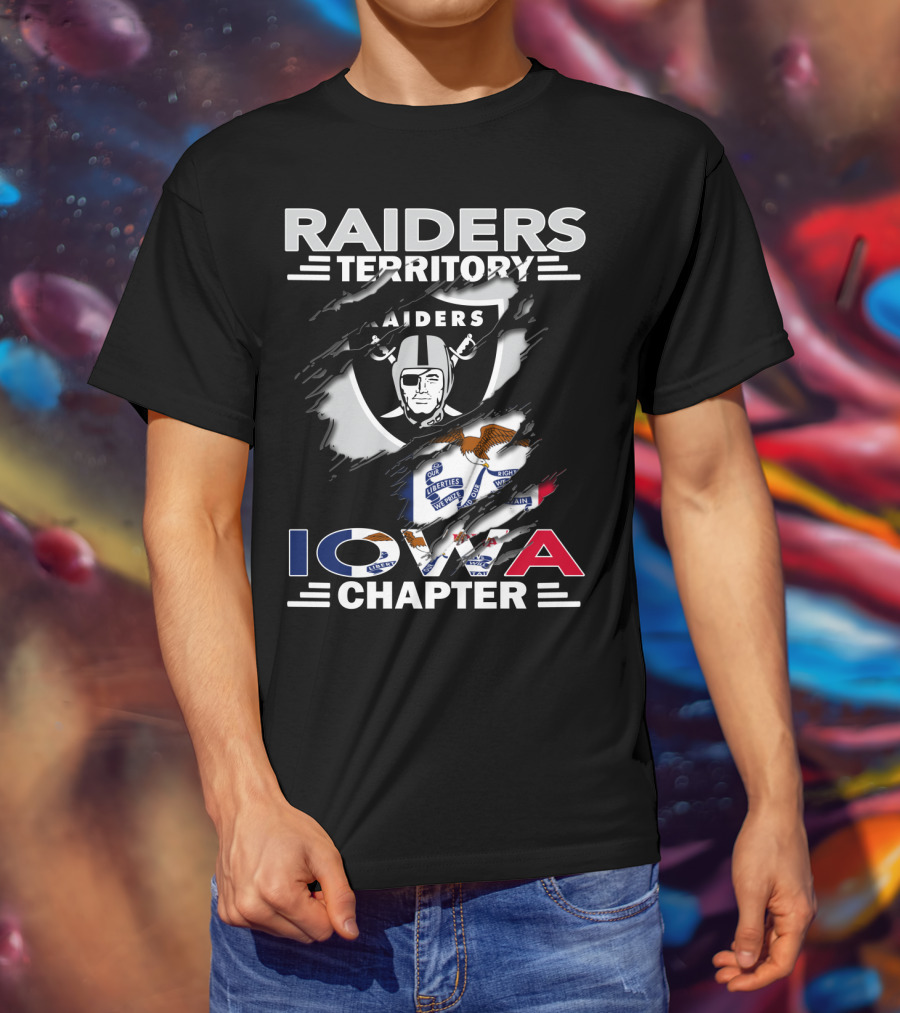 Raiders Territory Iowa Chapter Nfl Team Logo With State Flag Elements T-Shirt