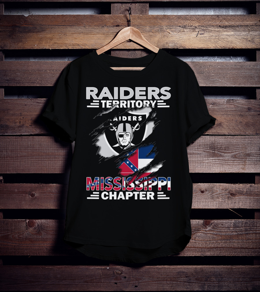 Raiders Territory Mississippi Chapter Nfl Fan Club Logo With Mississippi Flag Elements T-Shirt