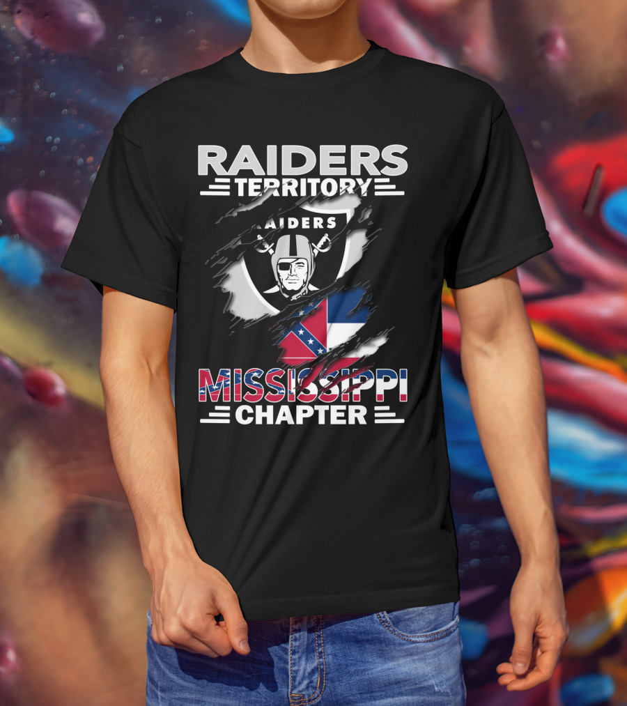 Raiders Territory Mississippi Chapter Nfl Fan Club Logo With Mississippi Flag Elements T-Shirt