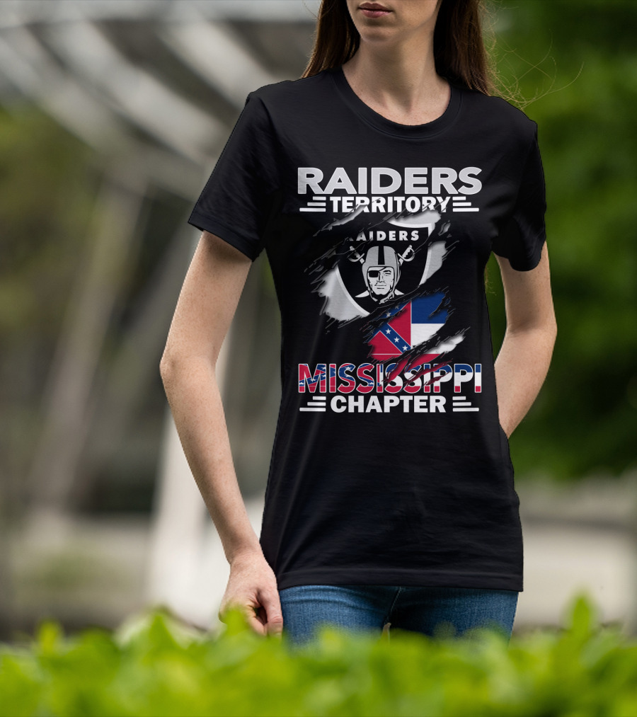 Raiders Territory Mississippi Chapter Nfl Fan Club Logo With Mississippi Flag Elements T-Shirt