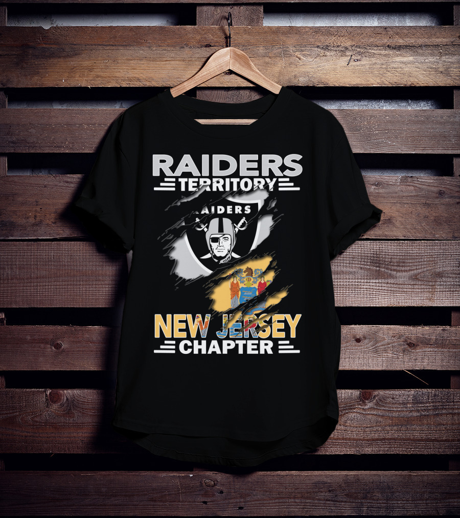 Raiders Territory New Jersey Chapter With Raiders Logo And New Jersey State Flag T-Shirt