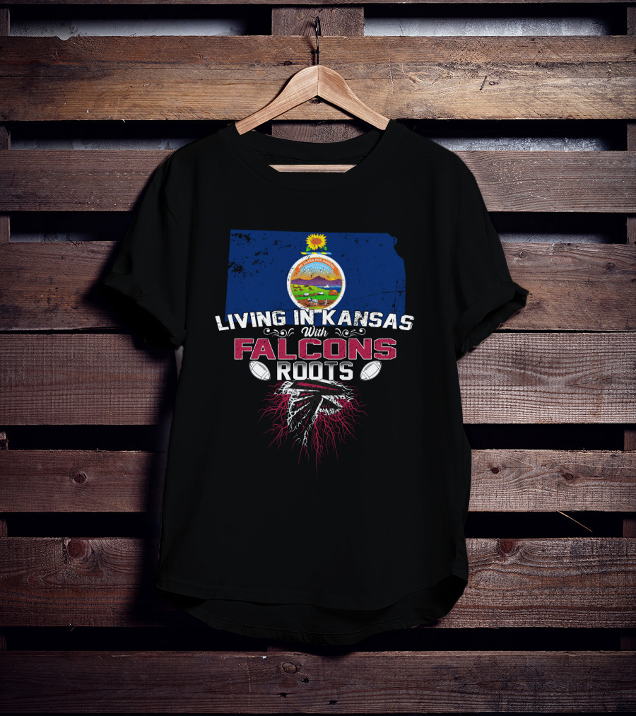 Living In Kansas With Falcons Roots Kansas State Seal Football Motif T-Shirt