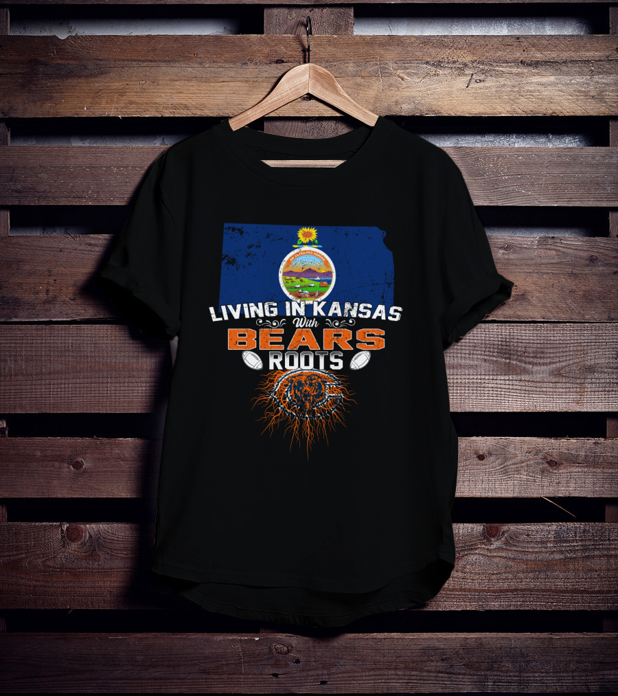 Living In Kansas With Chicago Bears Roots Football Kansas State Seal T-Shirt