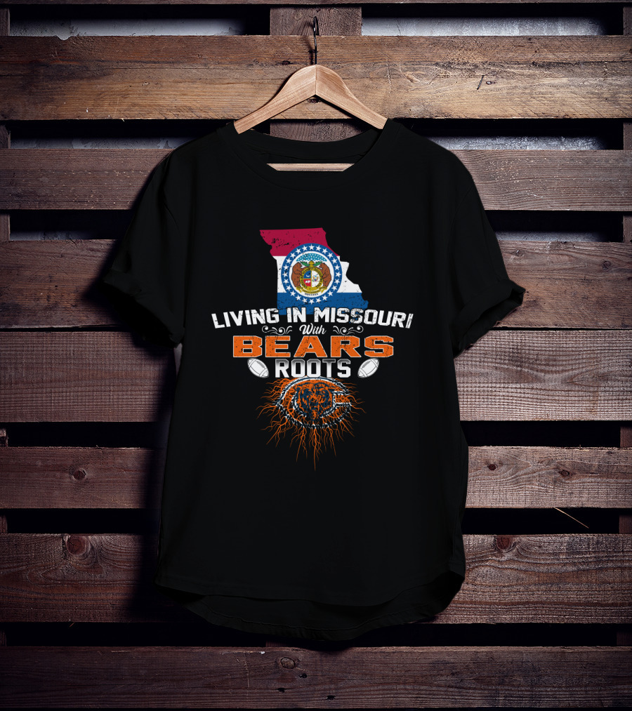 Living In Missouri With Chicago Bears Roots Missouri Flag Map Football T-Shirt