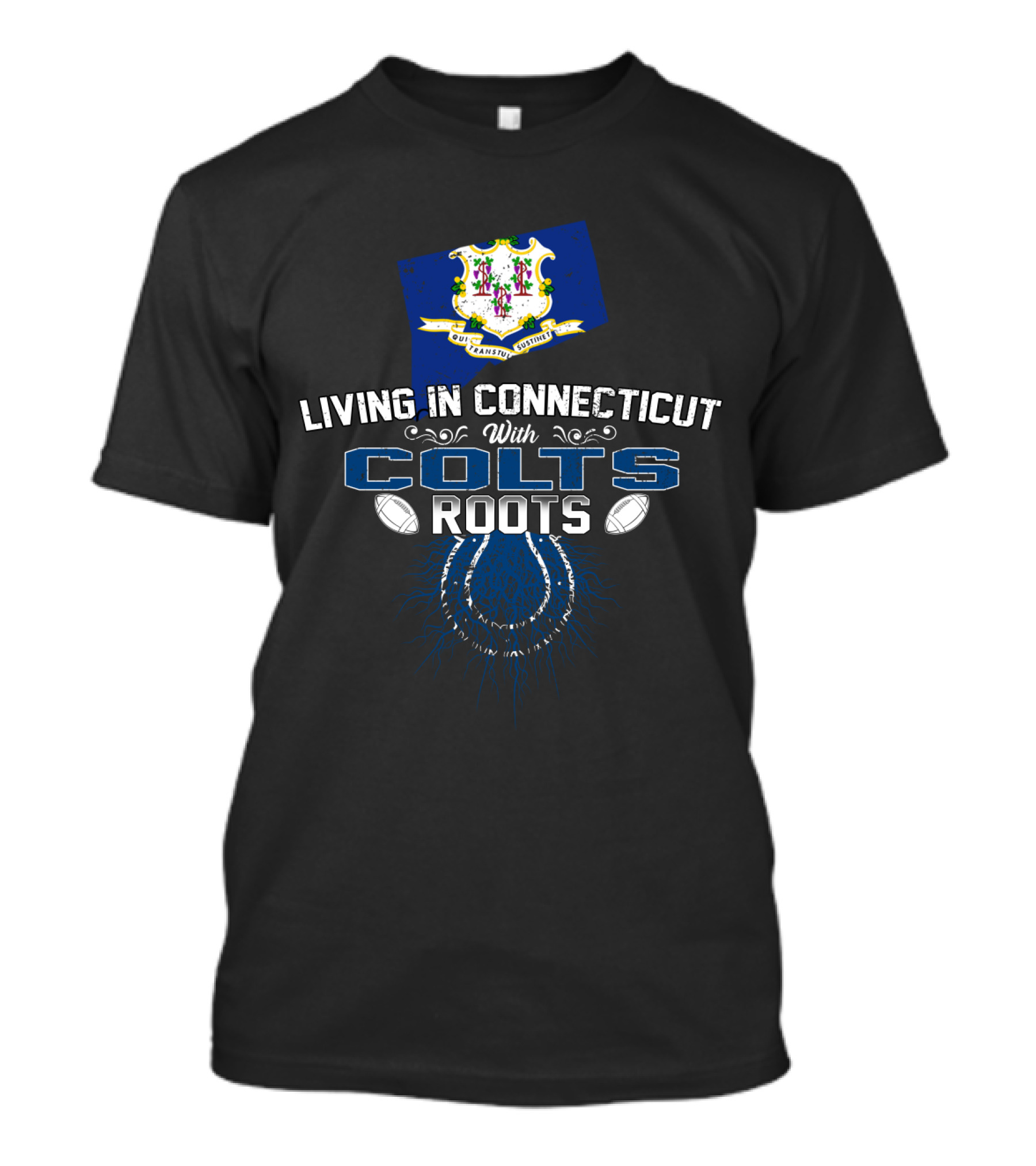 Living In Connecticut With Colts Roots Hartford Flag Football Heritage T-Shirt