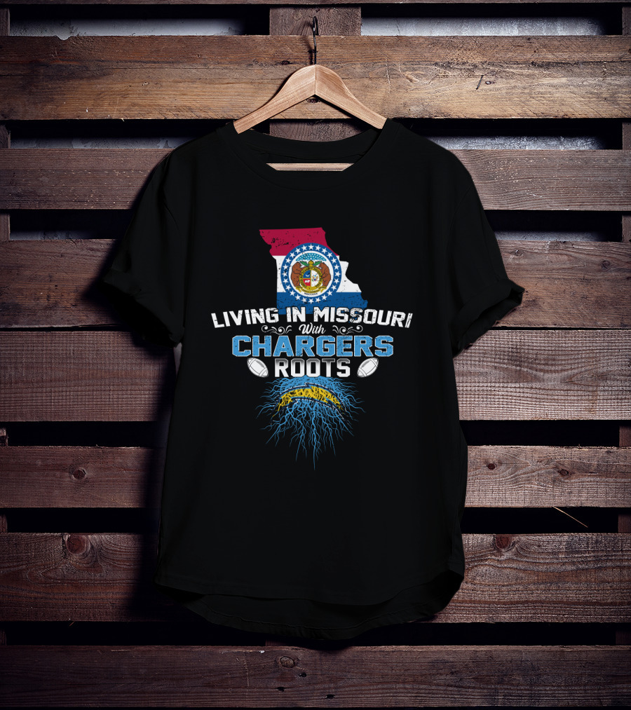 Living In Missouri With Chargers Roots Missouri Map And Football T-Shirt