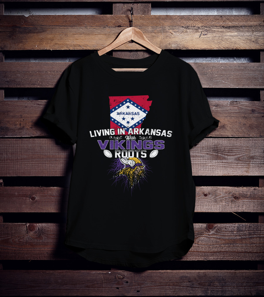 Living In Arkansas With Vikings Roots Arkansas Flag Viking Helmet Football T-Shirt