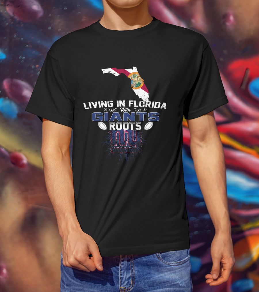 Living In Florida With Giants Roots New York Football Fan Map T-Shirt
