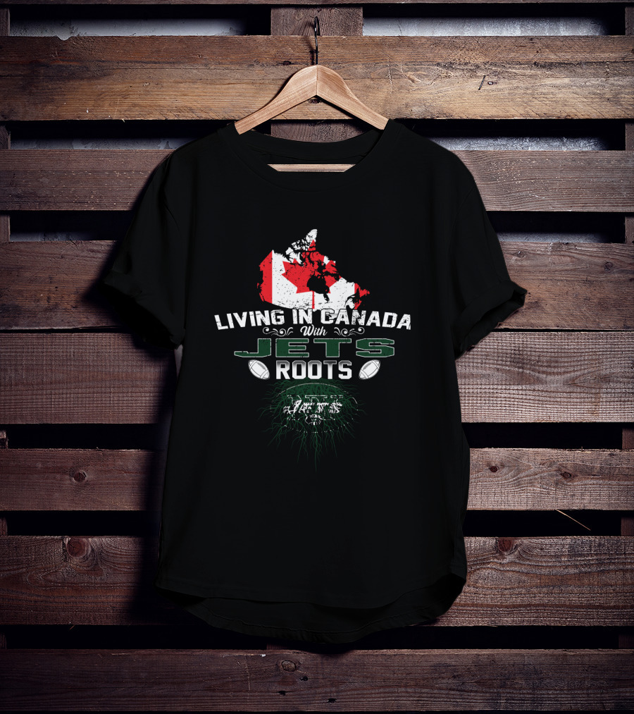 Living In Canada With Jets Roots Map And Football T-Shirt