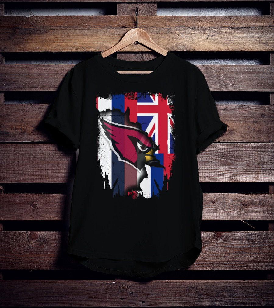 Hawaii Flag With Cardinals Logo Overlapping T-Shirt
