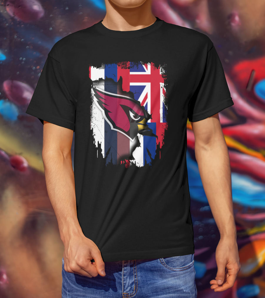 Hawaii Flag With Cardinals Logo Overlapping T-Shirt