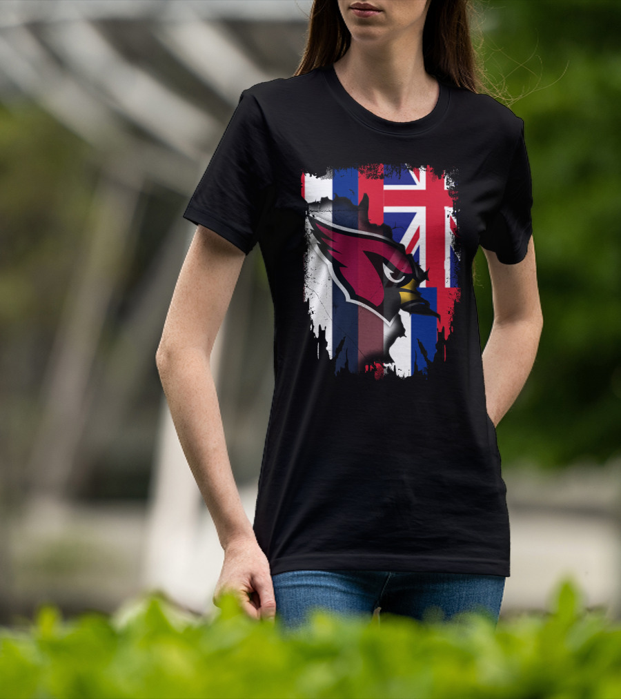 Hawaii Flag With Cardinals Logo Overlapping T-Shirt
