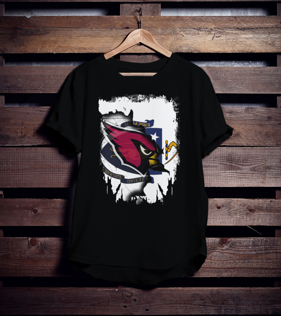 Massachusetts State Flag With Cardinals Football Logo Overlay T-Shirt