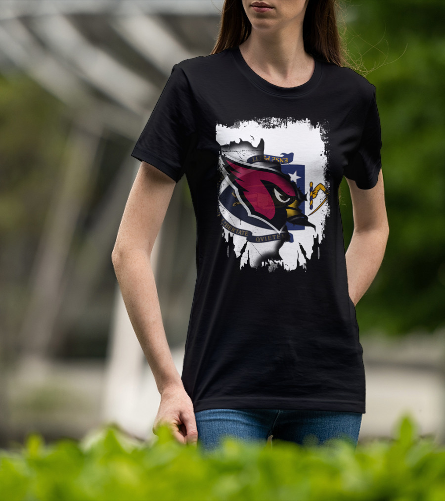 Massachusetts State Flag With Cardinals Football Logo Overlay T-Shirt