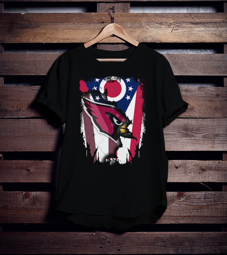 Ohio Flag With Cardinal Bird Logo Together T-Shirt