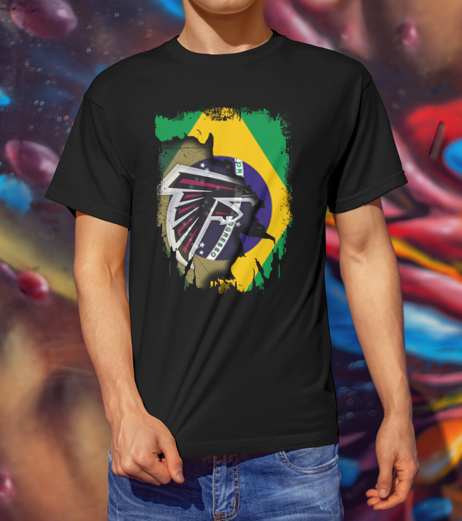 Atlanta Falcons Logo With Brazilian Flag Background T-Shirt