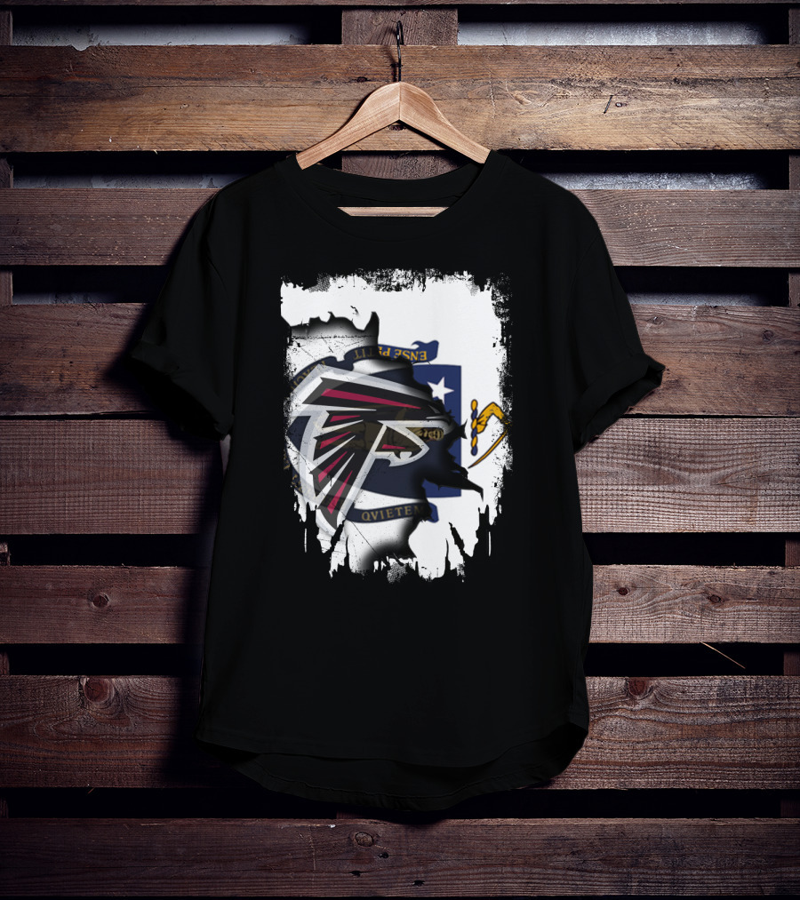 Massachusetts State Flag And Atlanta Falcons Logo Together T-Shirt