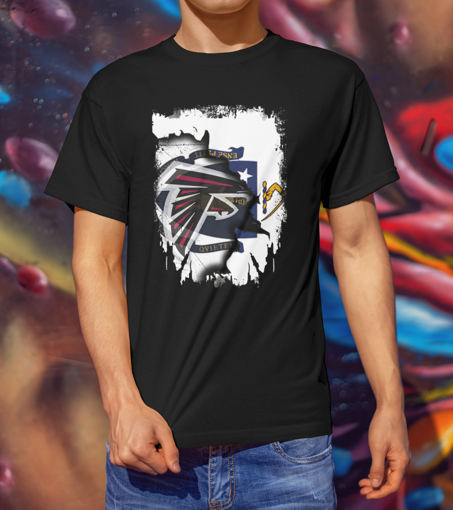 Massachusetts State Flag And Atlanta Falcons Logo Together T-Shirt