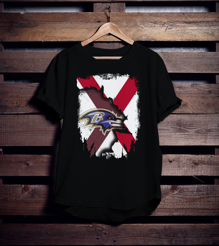 Alabama Flag With Baltimore Ravens Logo Fusion T-Shirt