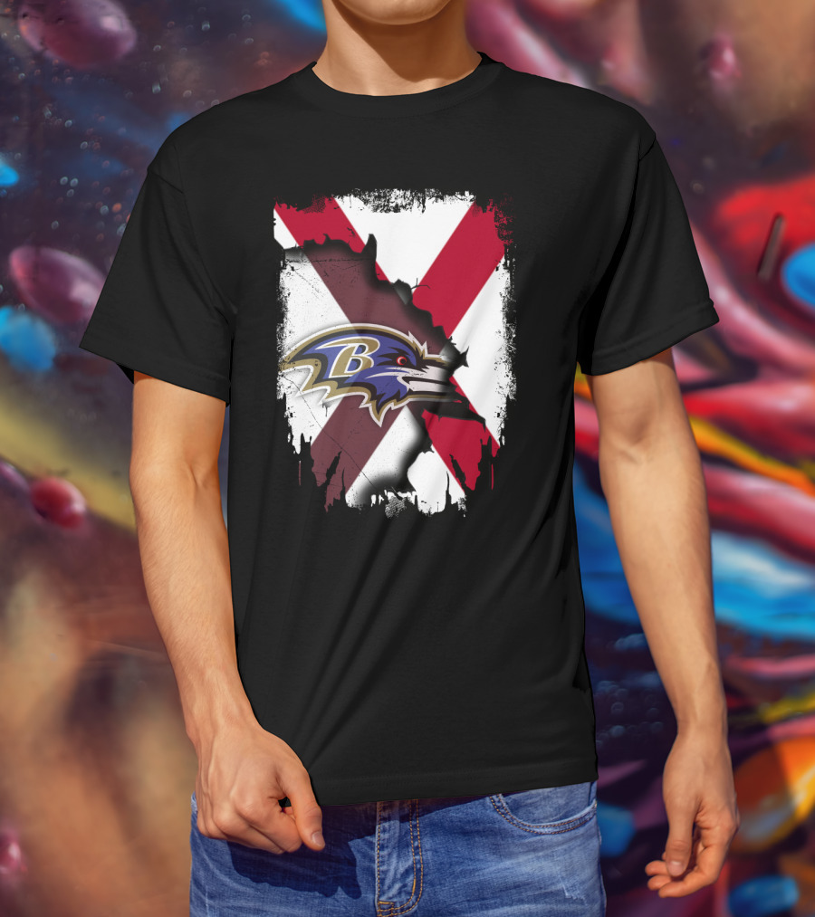 Alabama Flag With Baltimore Ravens Logo Fusion T-Shirt