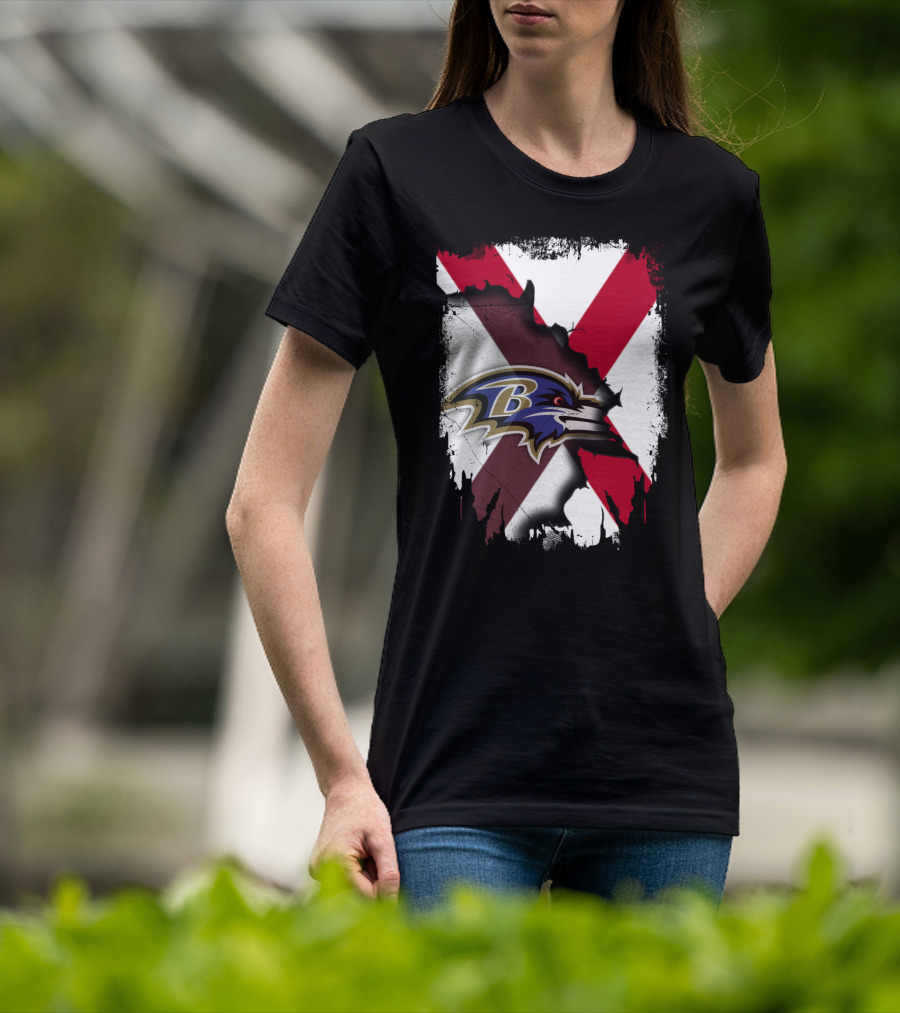 Alabama Flag With Baltimore Ravens Logo Fusion T-Shirt