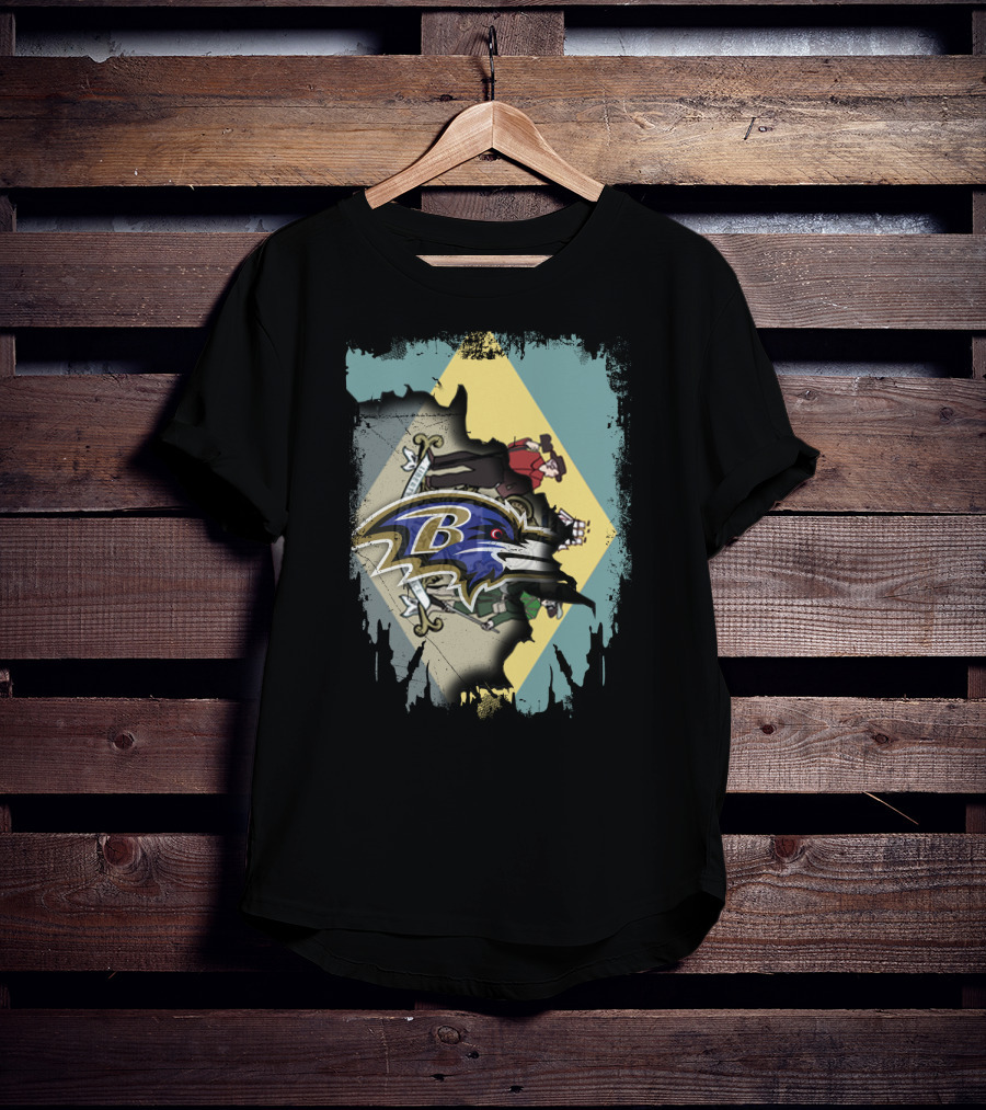 Baltimore Ravens Logo With Delaware Flag Fusion T-Shirt