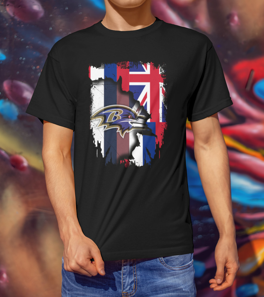 Baltimore Ravens Logo Over Hawaiian Flag Together T-Shirt