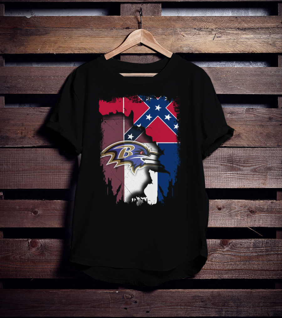 Baltimore Ravens Combined With Mississippi Flag Elements T-Shirt