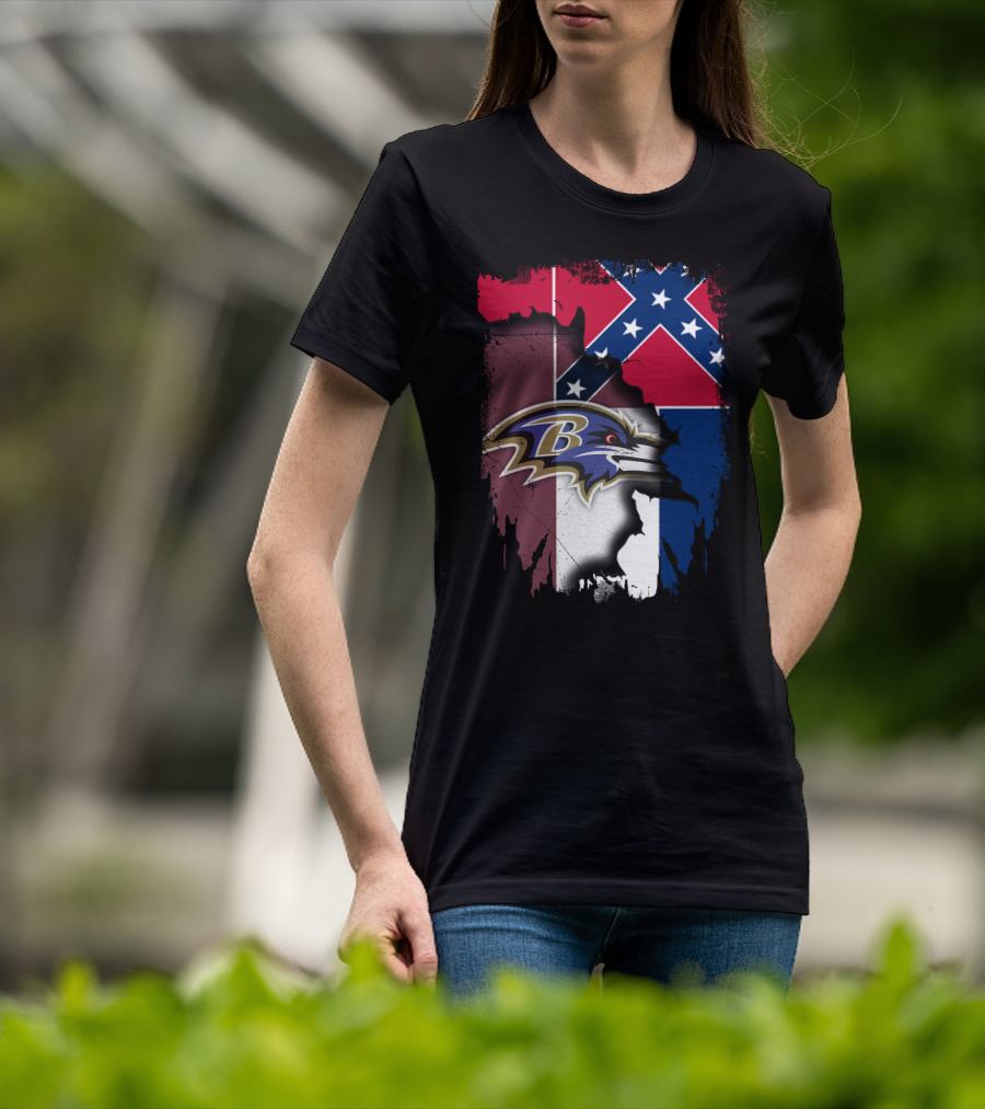 Baltimore Ravens Combined With Mississippi Flag Elements T-Shirt