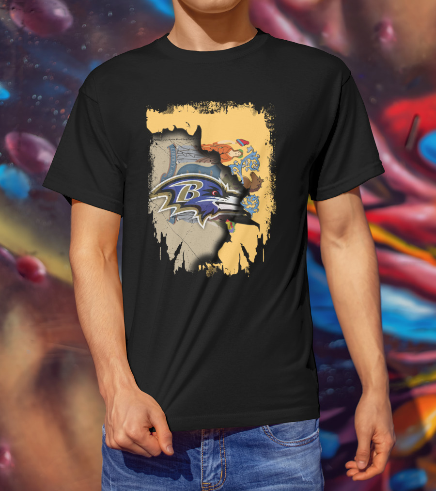 New Jersey State Emblem Combined With Ravens Team T-Shirt