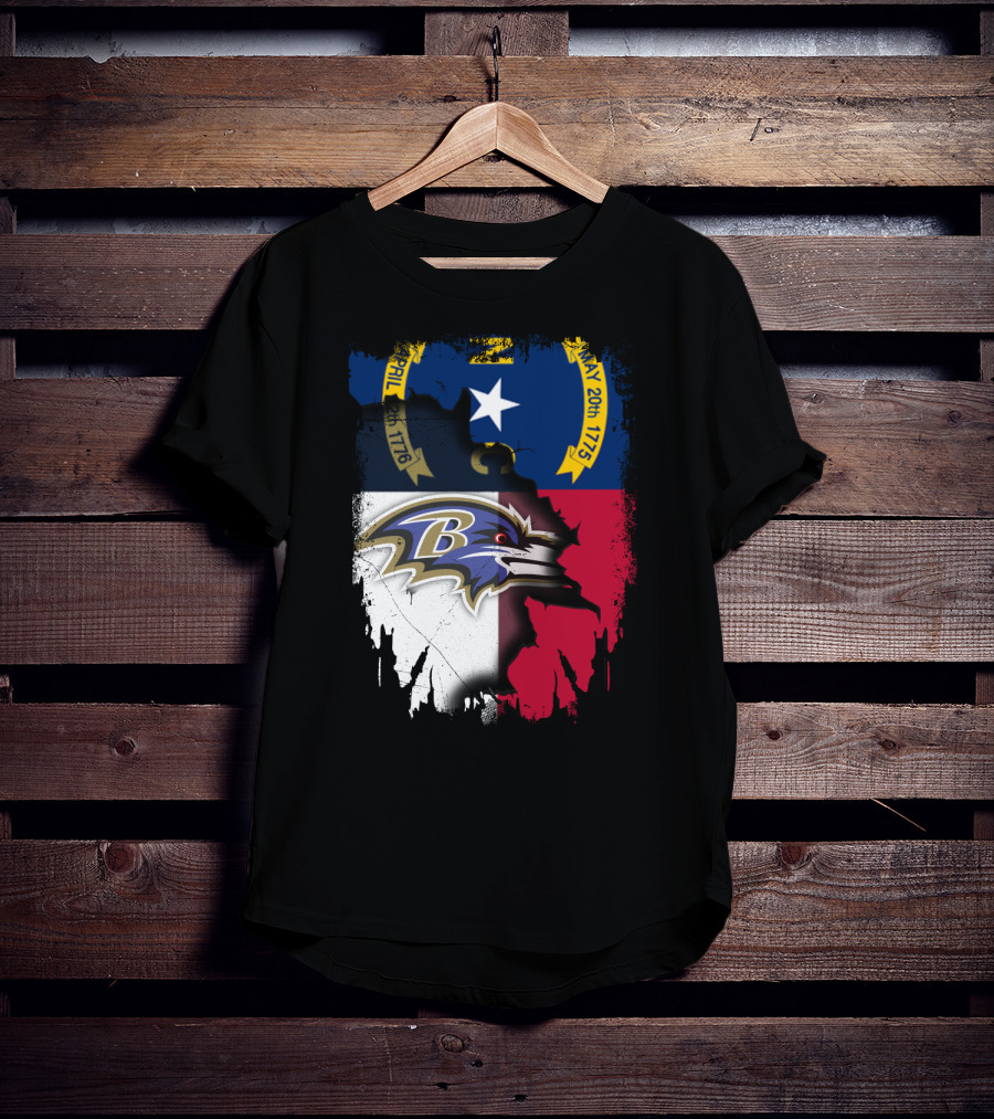 North Carolina State Flag Baltimore Ravens Football Team Fusion T-Shirt
