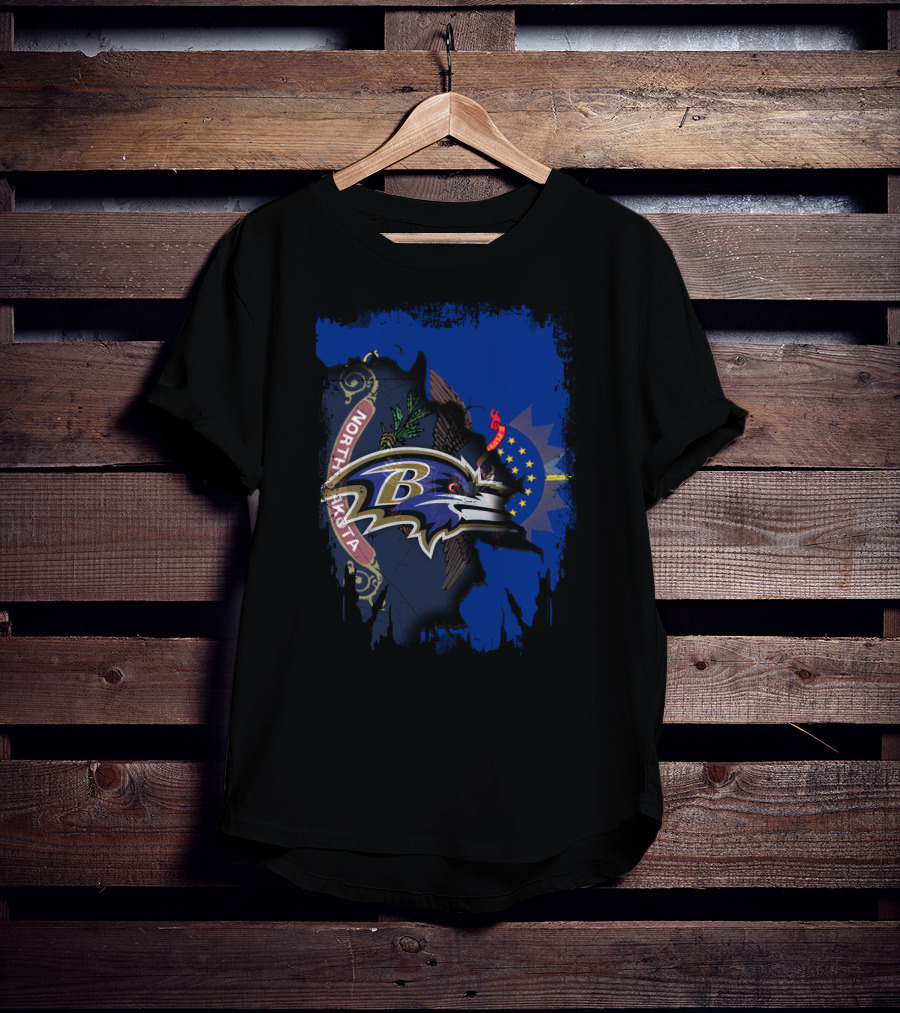 North Dakota State Emblem With Baltimore Ravens Logo Integration T-Shirt