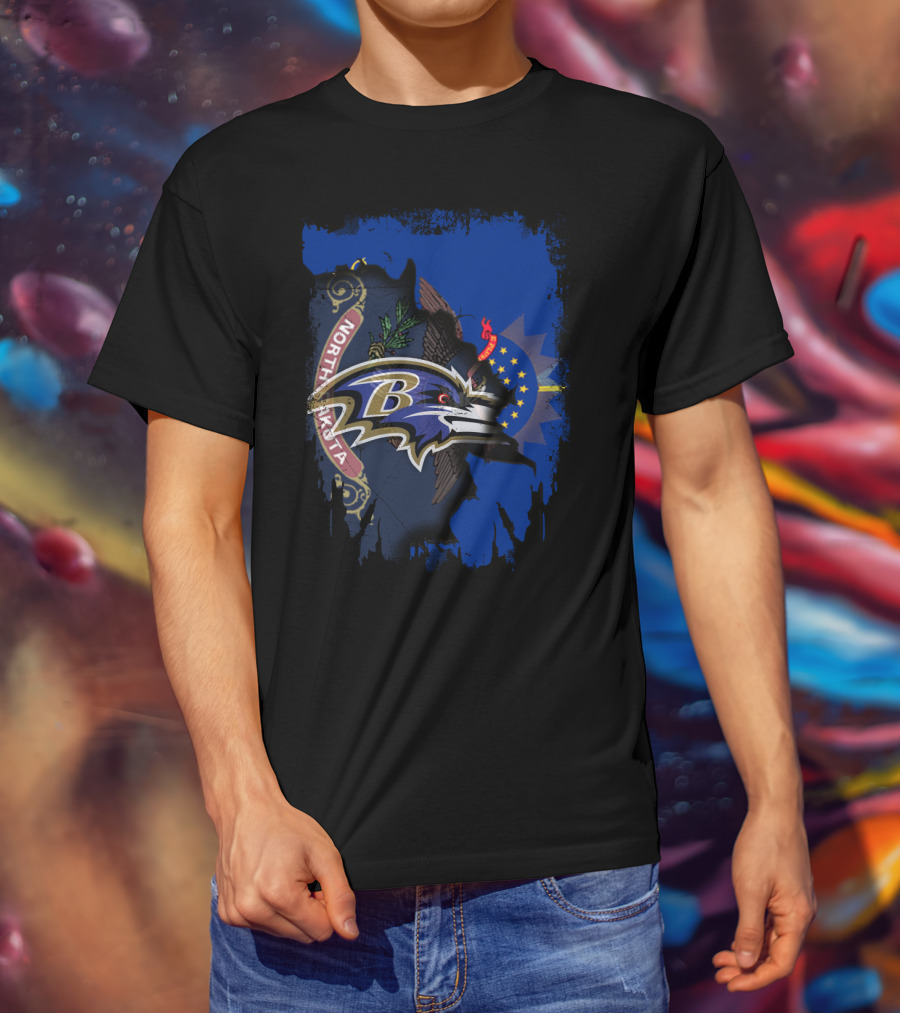North Dakota State Emblem With Baltimore Ravens Logo Integration T-Shirt