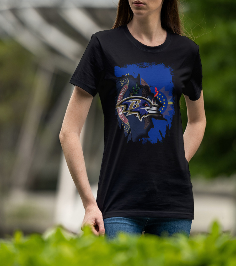 North Dakota State Emblem With Baltimore Ravens Logo Integration T-Shirt