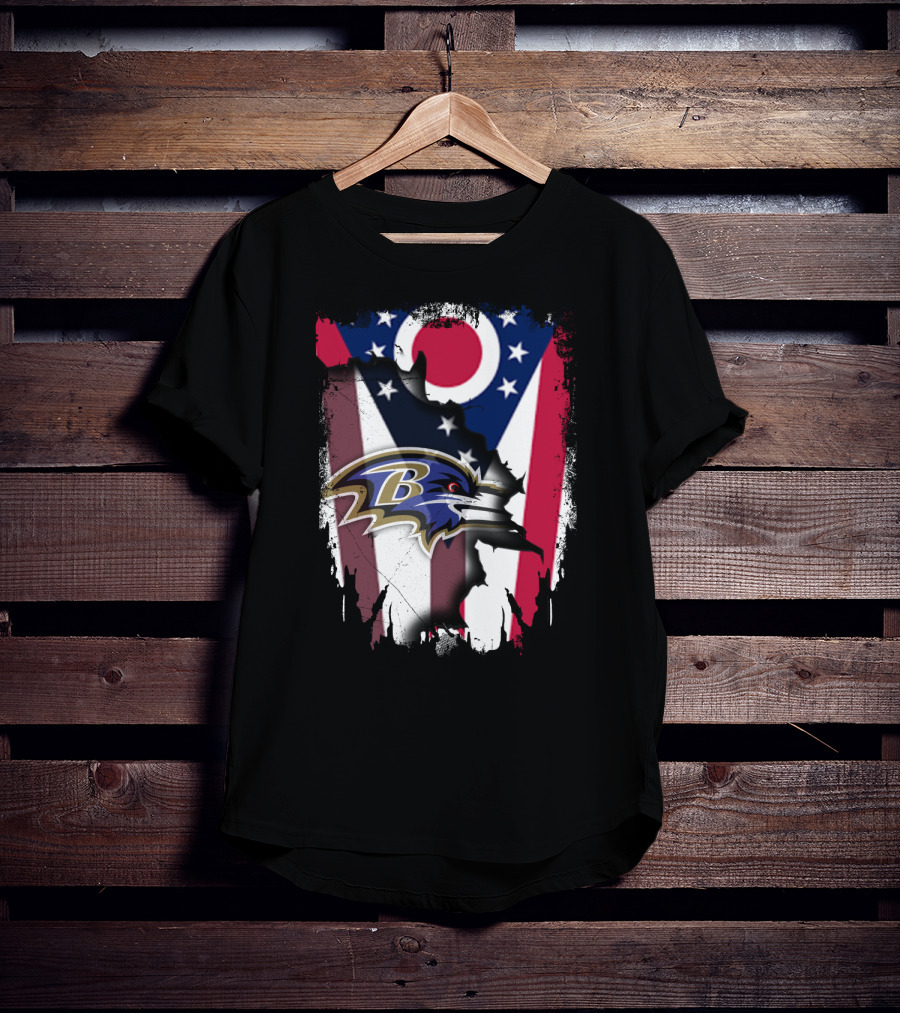 Ohio Flag With Baltimore Ravens Together T-Shirt